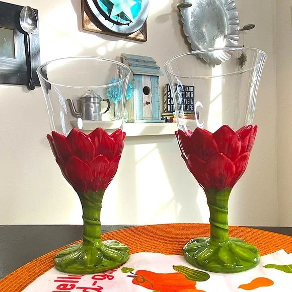 222 fifth, Dahlia Water Glasses/Goblets, Ceramic & Glass, Set of 2 - Picture 6 of 13